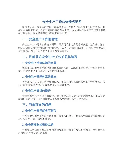 安全生产工作总体情况说明