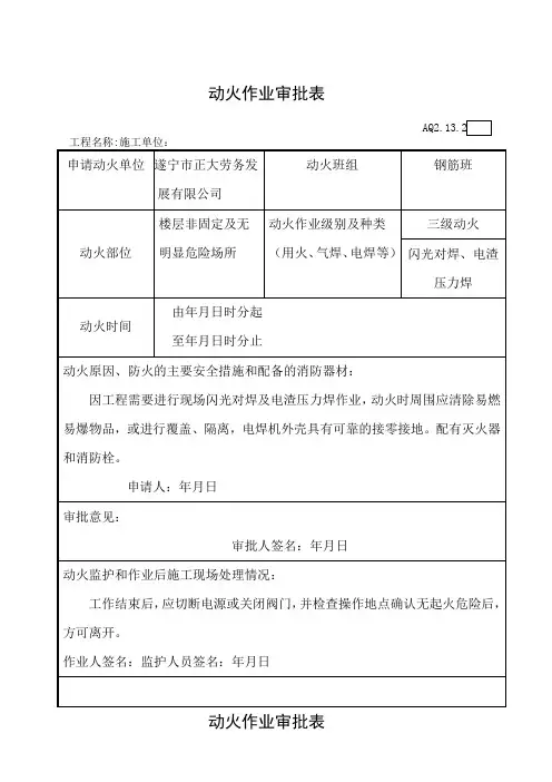 动火作业审批表