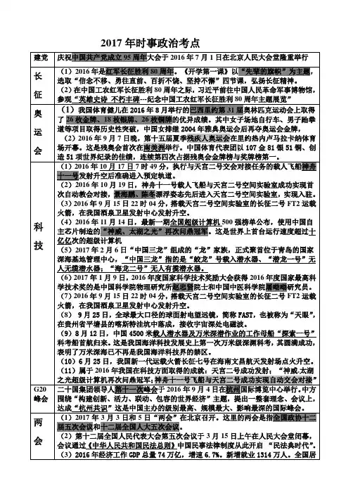 2017年时事政治考点