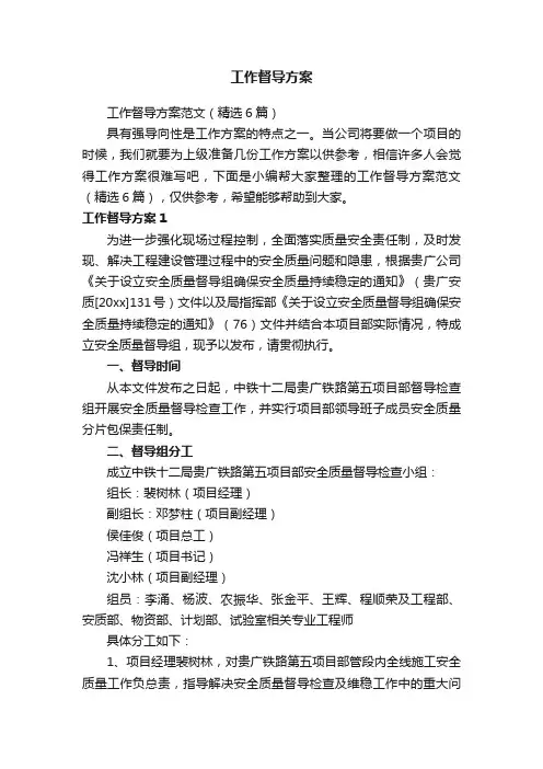 工作督导方案范文（精选6篇）