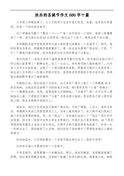 快乐的圣诞节作文600字十篇