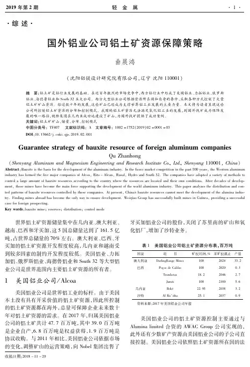 国外铝业公司铝土矿资源保障策略