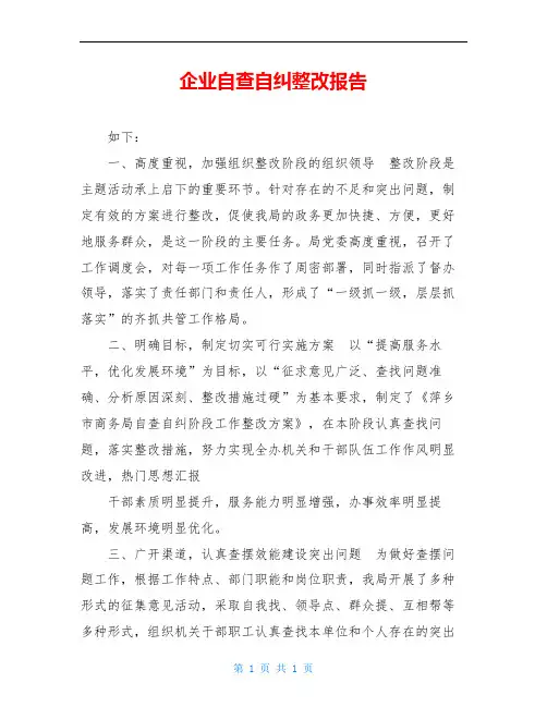 企业自查自纠整改报告