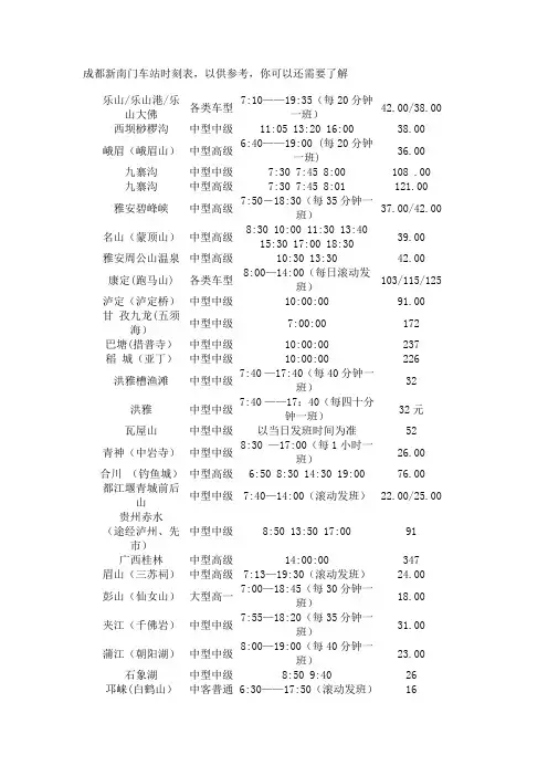 成都新南门车站发车表1