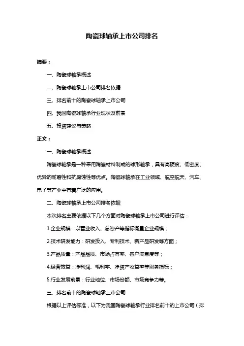 陶瓷球轴承上市公司排名