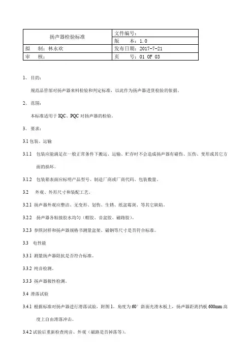 扬声器检验标准