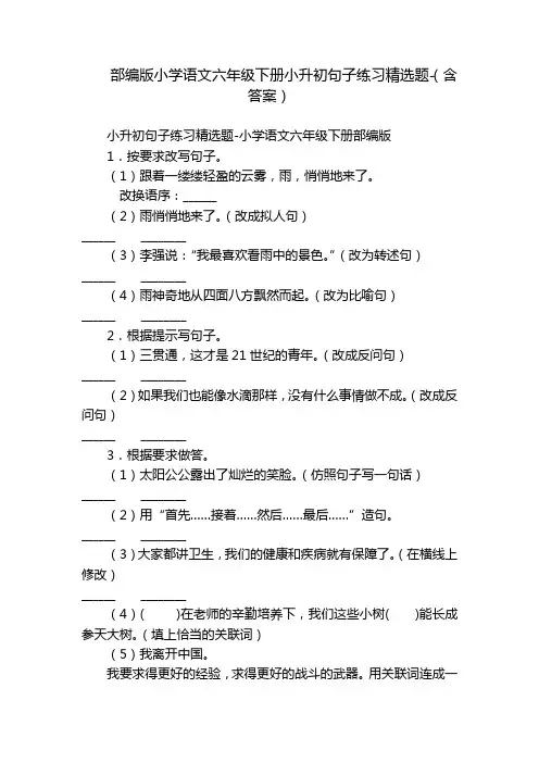 部编版小学语文六年级下册小升初句子练习精选题-(含答案)_2