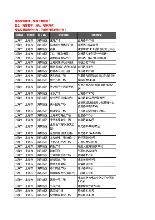 新版上海市上海市浦东新区商场企业公司商家户名录单联系方式地址大全248家