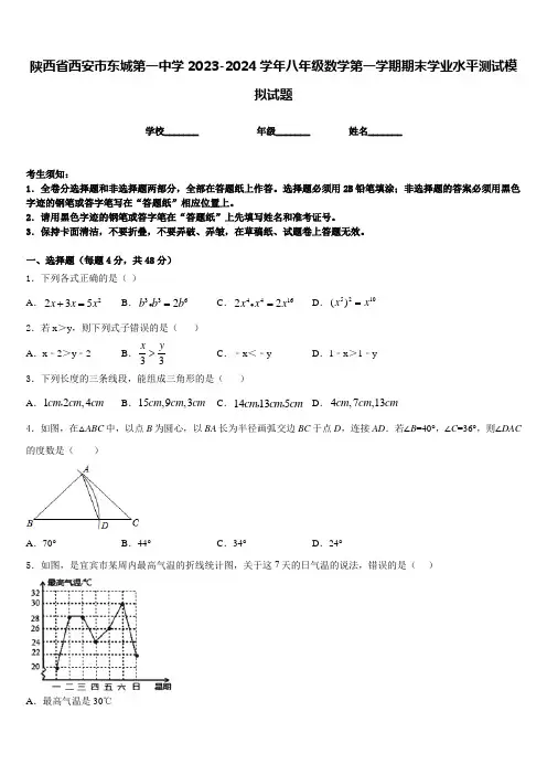 陕西省西安市东城第一中学2023-2024学年八年级数学第一学期期末学业水平测试模拟试题含答案