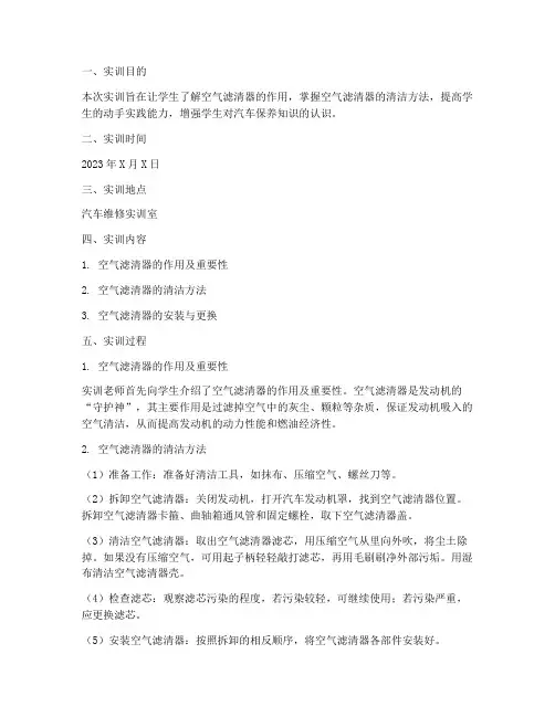 空气滤清器清洁实训报告