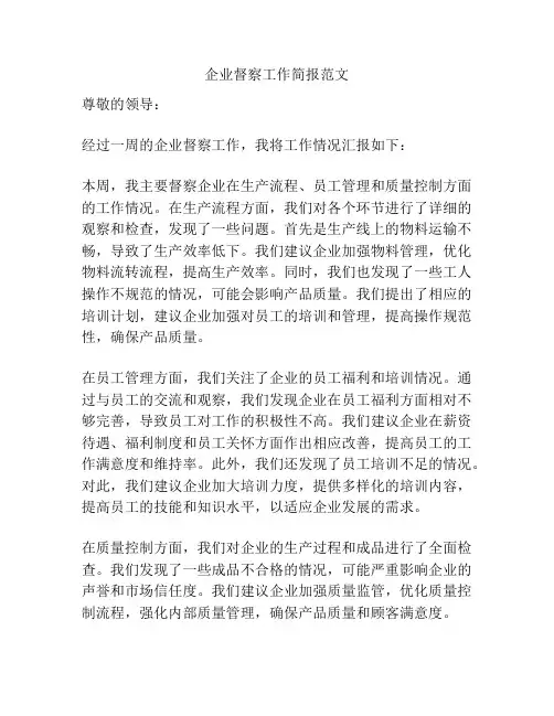企业督察工作简报范文