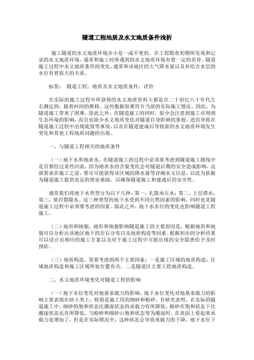 隧道工程地质及水文地质条件浅析