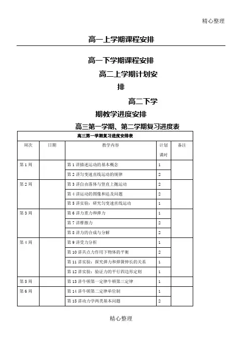 高中物理进度安排