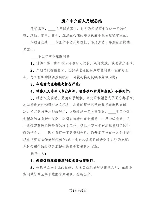 房产中介新人月度总结(5篇)