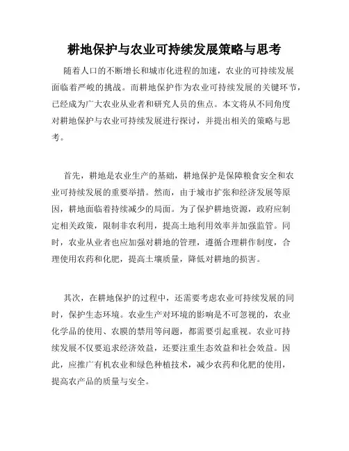 耕地保护与农业可持续发展策略与思考