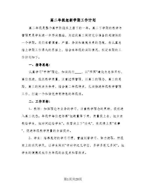 2024年高二年级组新学期工作计划（五篇）