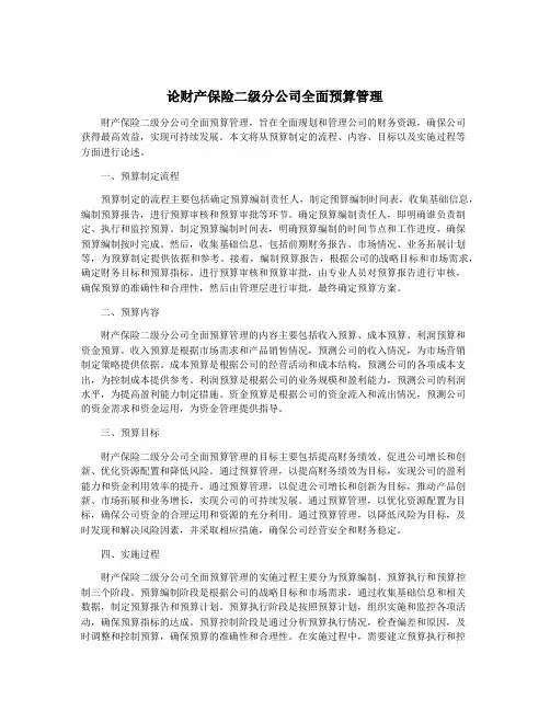 论财产保险二级分公司全面预算管理