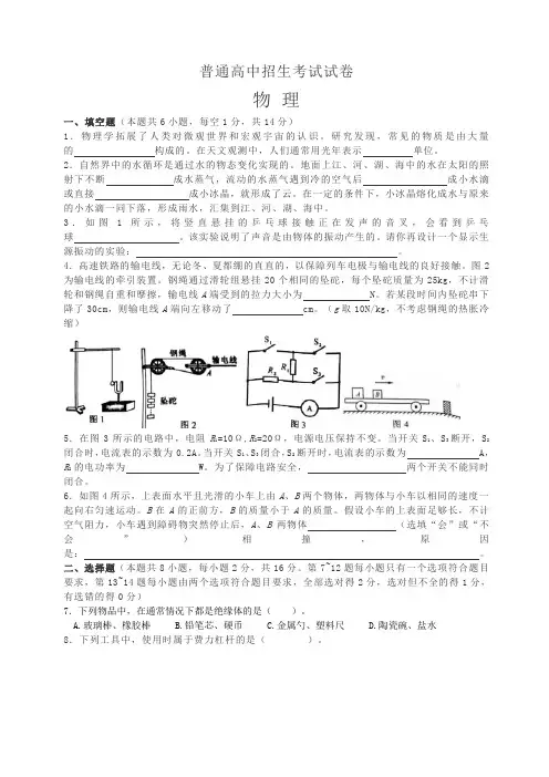 2020年河南中考物理试题(含答案)