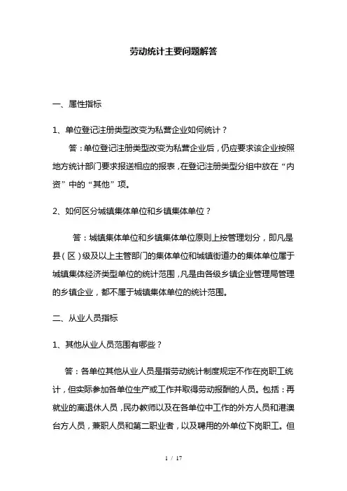 劳动统计主要问题解答