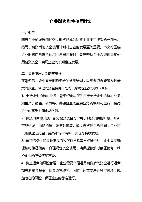 企业融资资金使用计划
