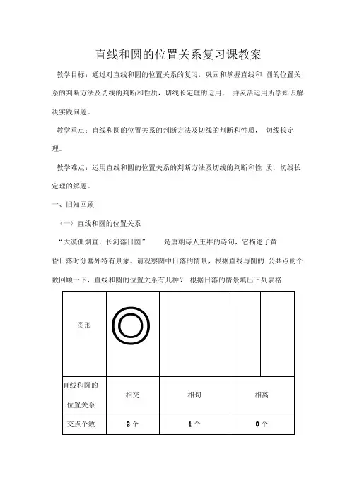 直线和圆的位置关系复习课教案