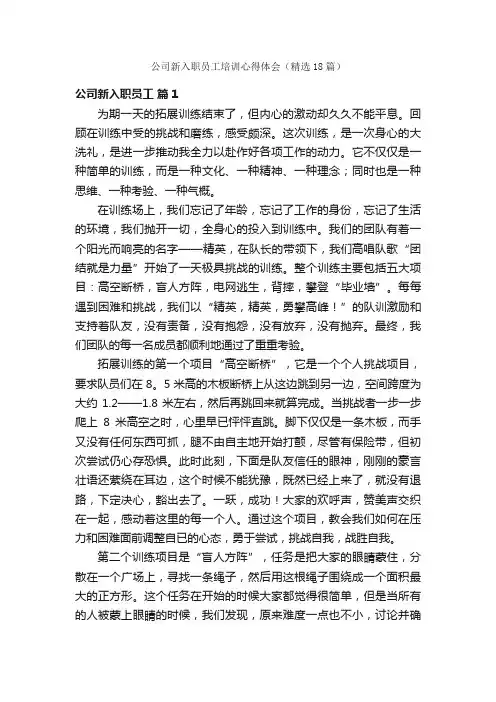 公司新入职员工培训心得体会（精选18篇）