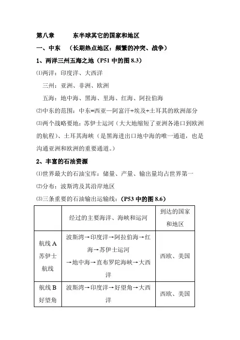 中考人教版地理七下第八章知识点