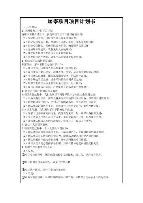 屠宰项目项目计划书