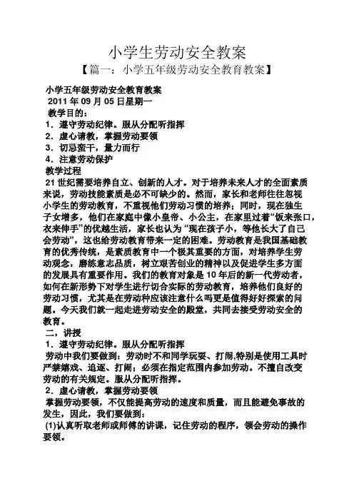 小学生劳动安全教案