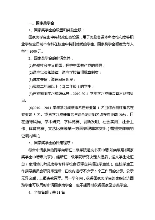 国家奖学金和励志奖学金申请条件