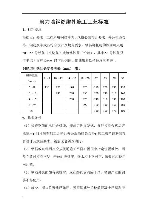 剪力墙钢筋绑扎施工工艺标准