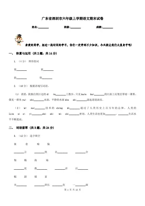 广东省深圳市六年级上学期语文期末试卷