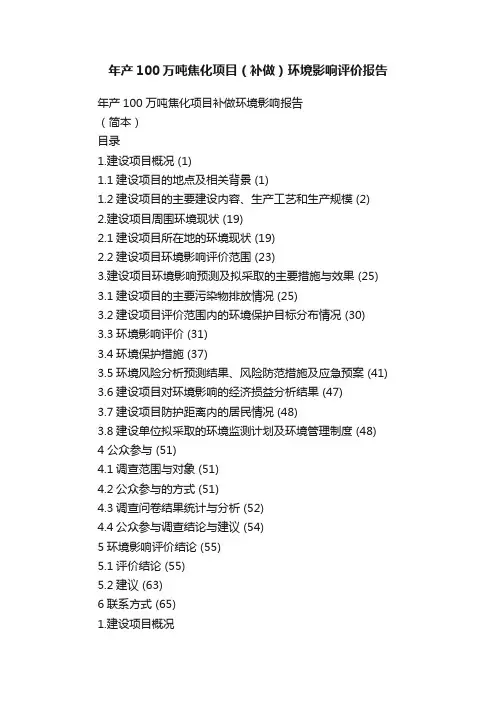 年产100万吨焦化项目（补做）环境影响评价报告
