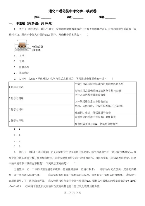 通化市通化县中考化学三模试卷