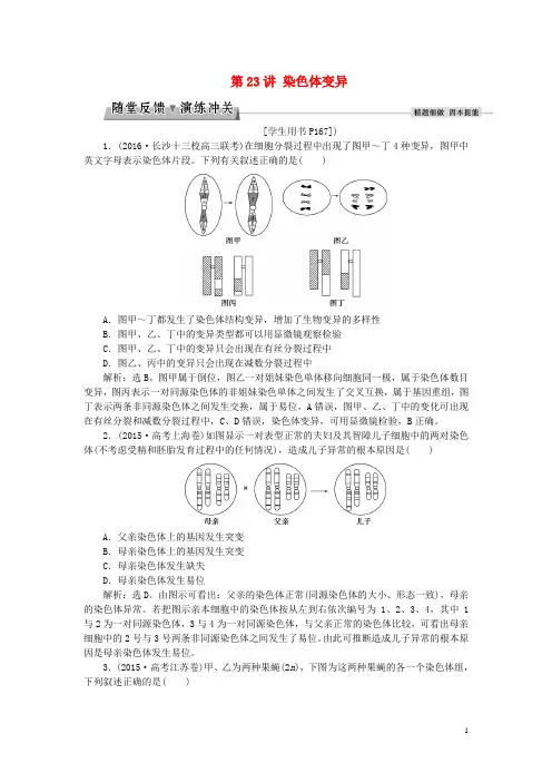 版高考生物大一轮复习第七单元生物变异、育种和进化第讲染色体变异随堂反馈演练冲关-精