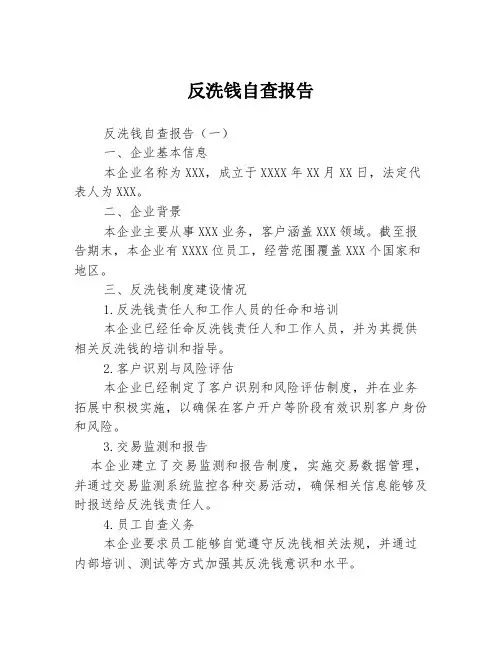 反洗钱自查报告