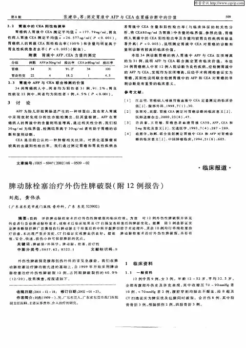 脾动脉栓塞治疗外伤性脾破裂(附12例报告)