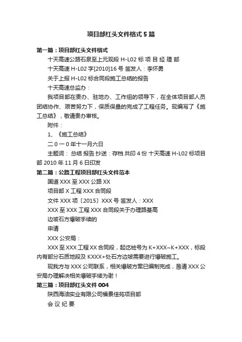 项目部红头文件格式5篇
