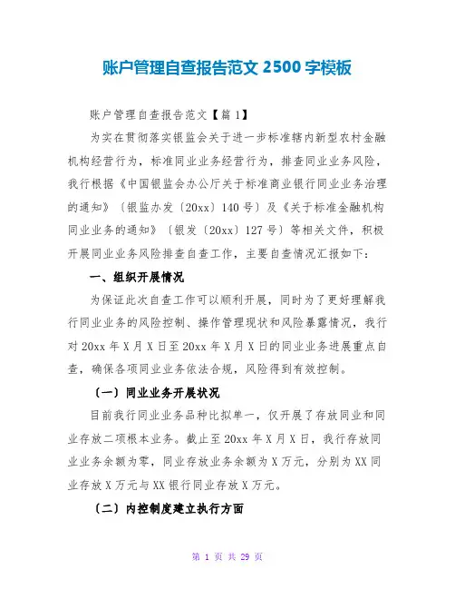 账户管理自查报告范文2500字模板