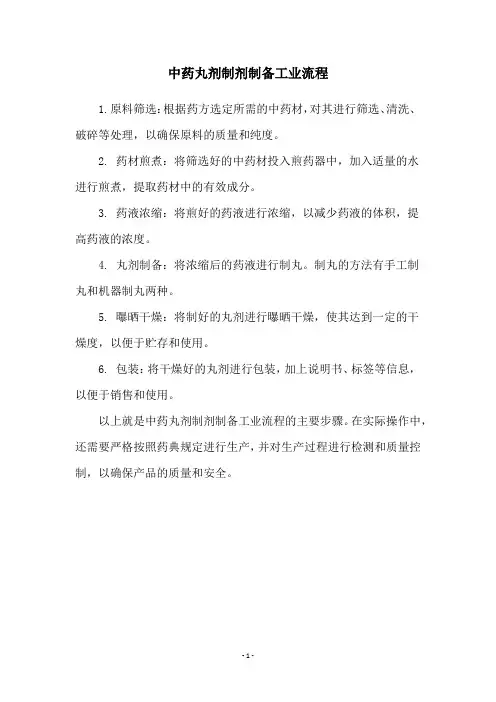 中药丸剂制剂制备工业流程