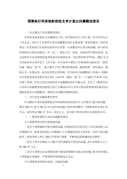 预算执行和其他财政收支审计查出问题整改报告