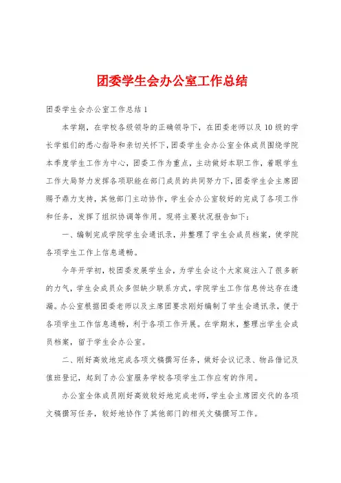团委学生会办公室工作总结