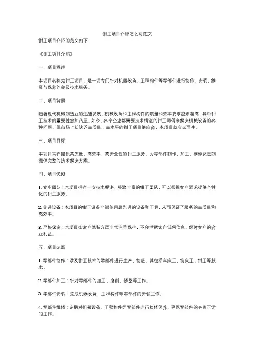 钳工项目介绍怎么写范文