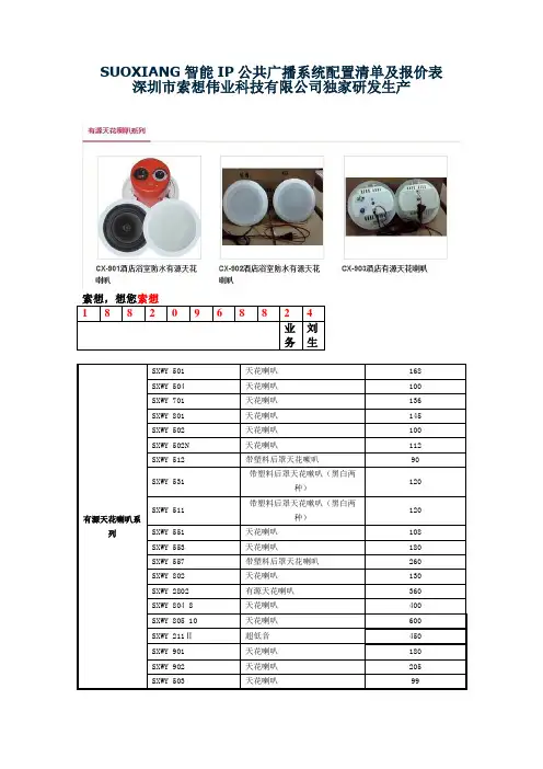 智能IP公共广播系统配置清单及报价表教学总结