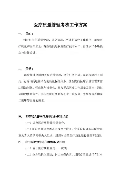 县级综合性医院医疗质量管理考核(工作方案)