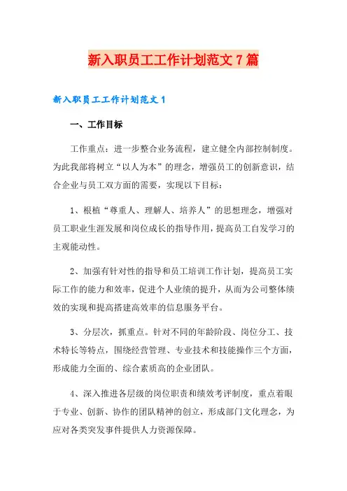 新入职员工工作计划范文7篇