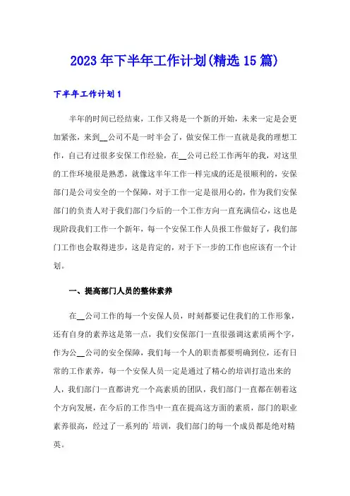 2023年下半年工作计划(精选15篇)