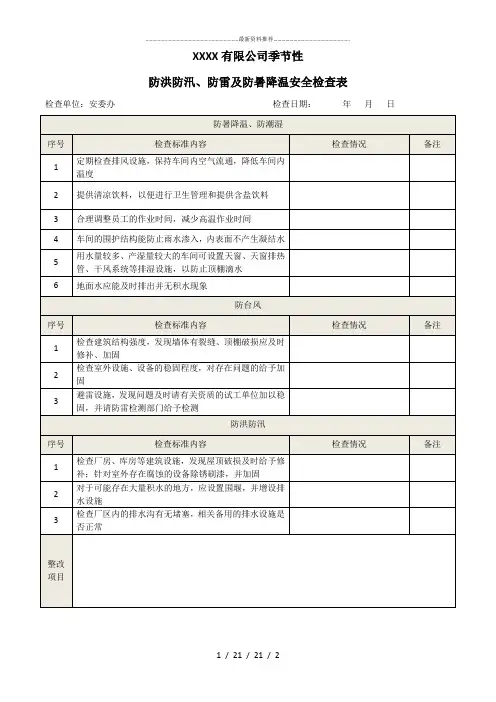 防汛安全生产检查表