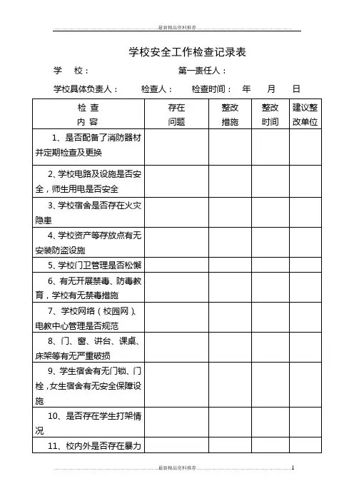 最新学校安全工作检查记录表
