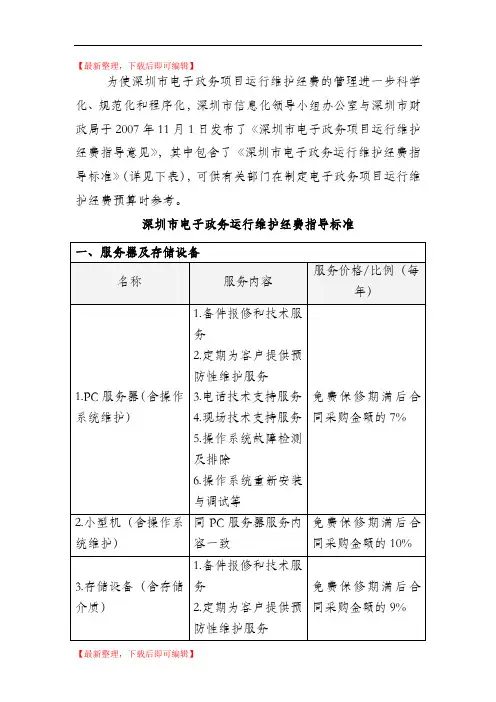 深圳市电子政务项目运行维护经费指导意见(1)(完整资料).doc